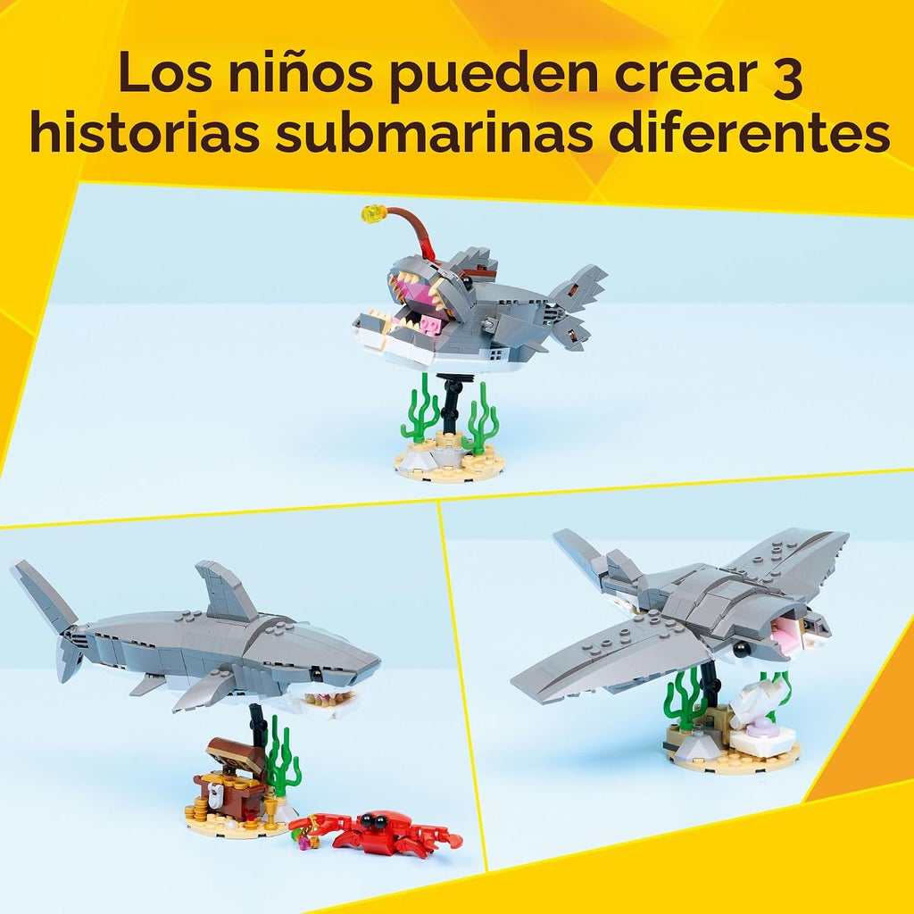 LEGO Creator - Juguete de construcción de tiburón feroz con cofre d...
