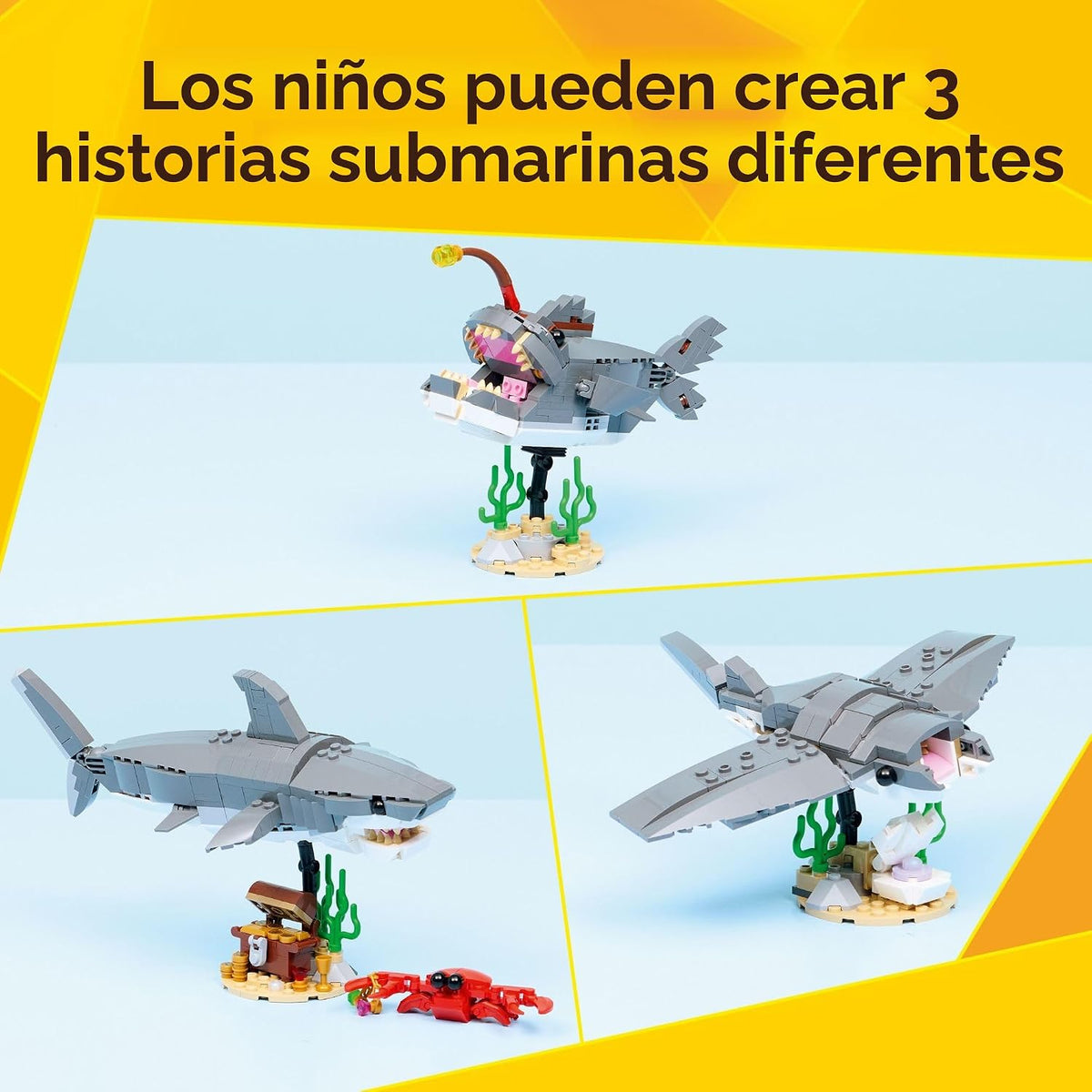 LEGO Creator - Juguete de construcción de tiburón feroz con cofre d...