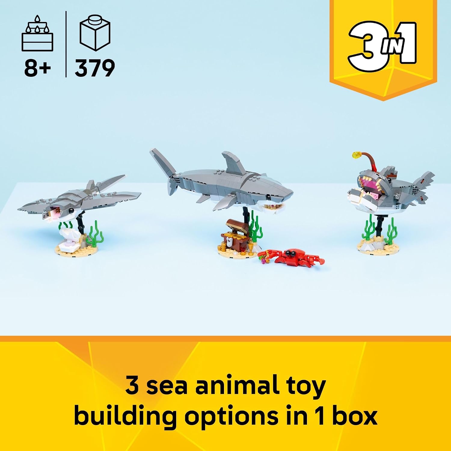 LEGO Creator - Juguete de construcción de tiburón feroz con cofre d...