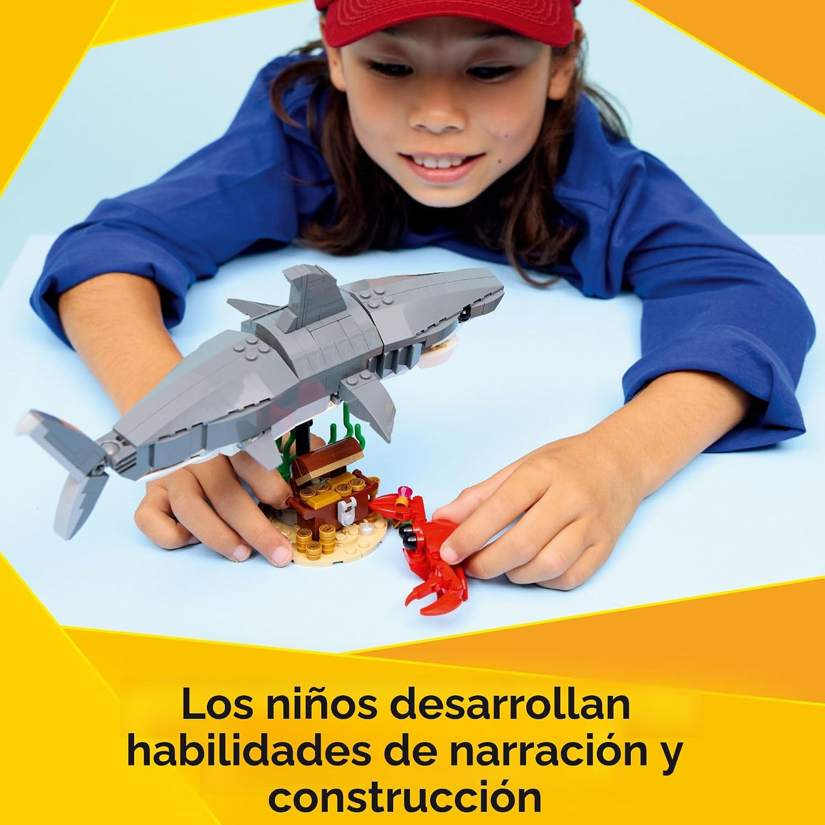 LEGO Creator - Juguete de construcción de tiburón feroz con cofre d...