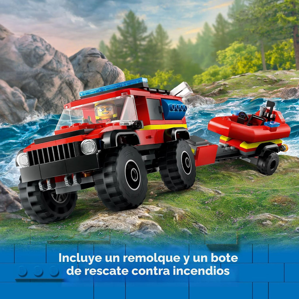 LEGO City Camión de Bomberos 4x4 con Bote de Rescate Juguete para N...