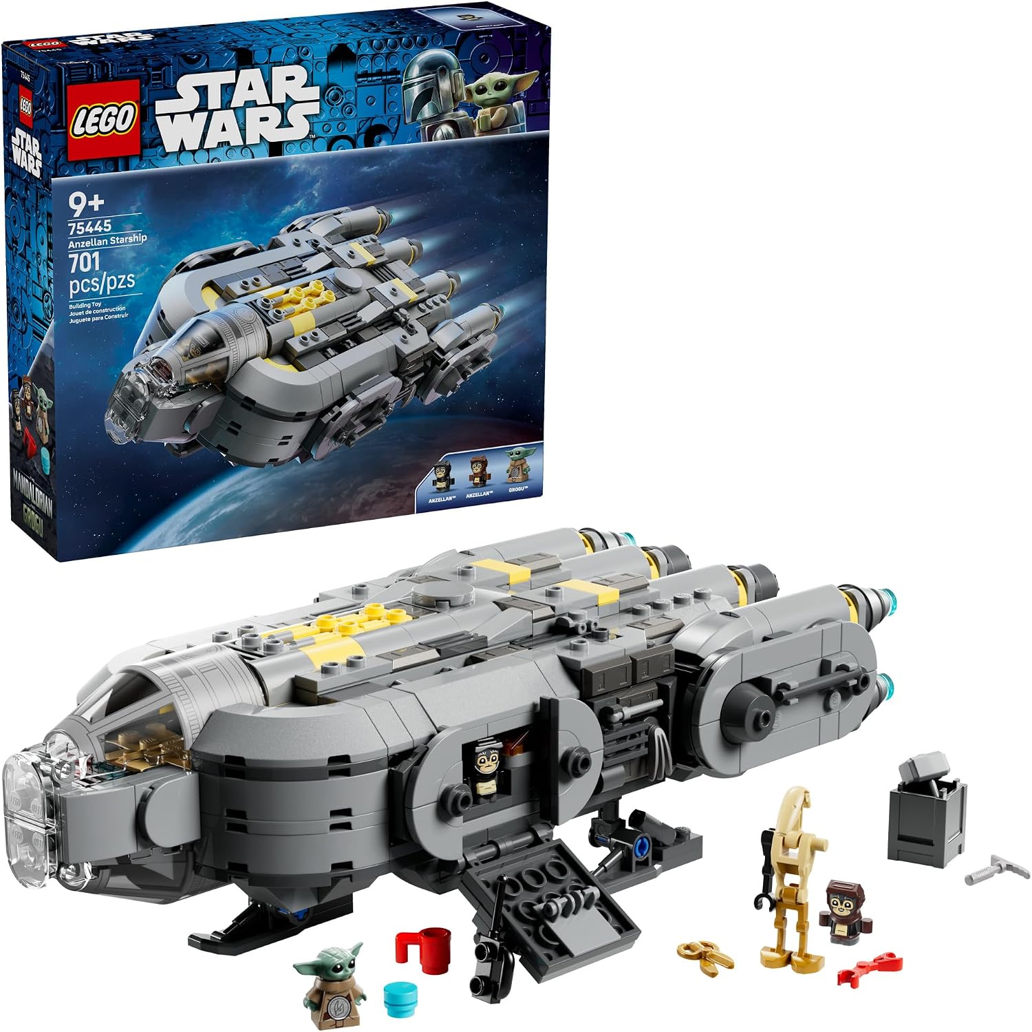 LEGO Star Wars: The Mandalorian y Grogu Anzellan Starship Building...