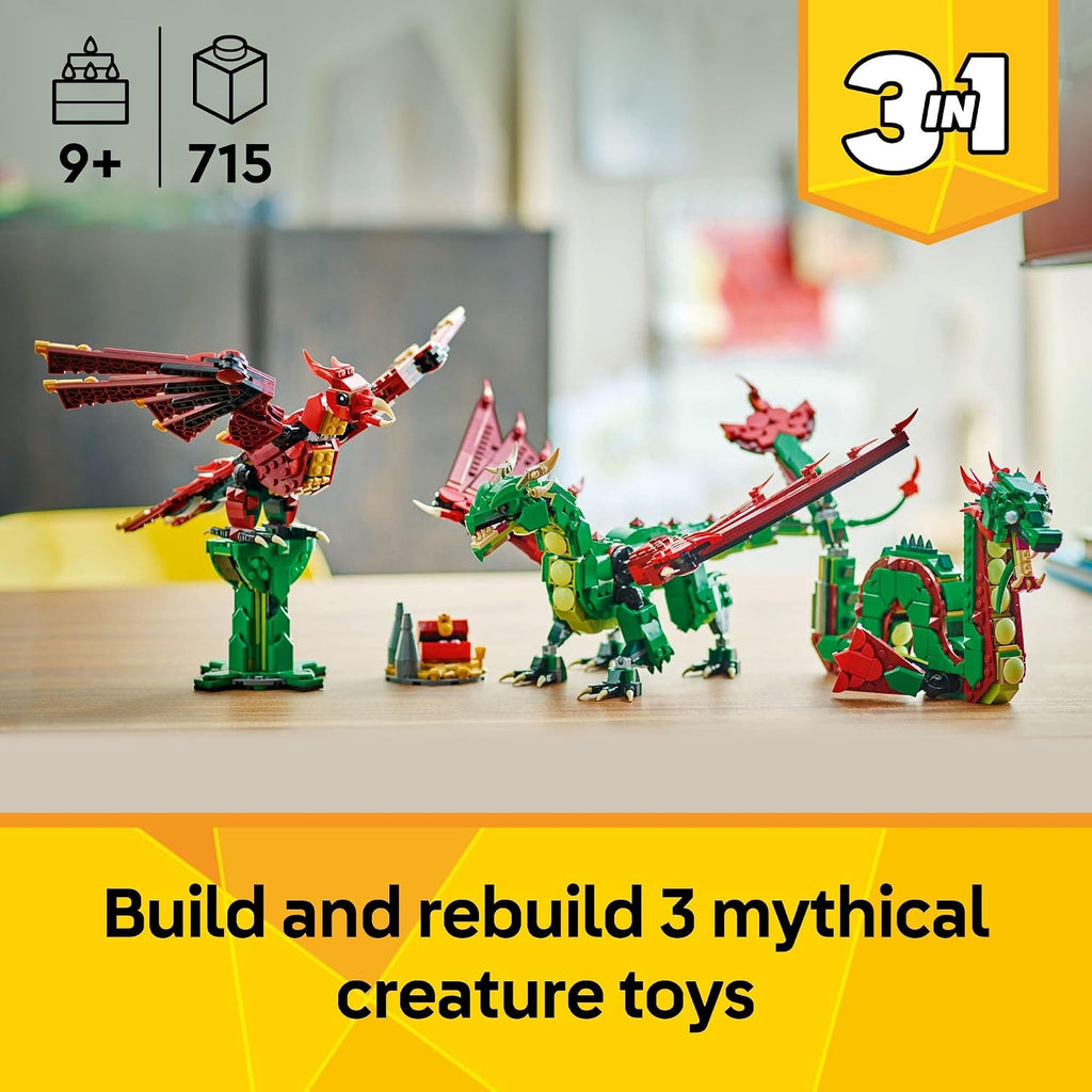 LEGO Creator 31161 - Juguete medieval de dragón 3 en 1, juguete de...