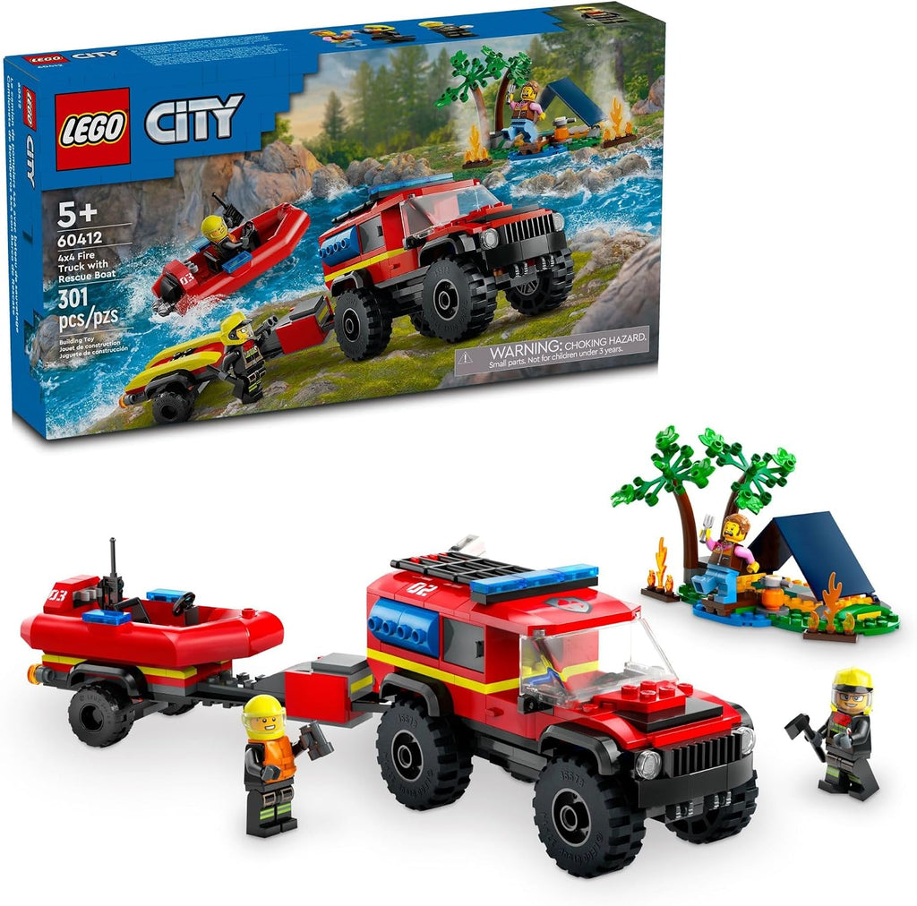 LEGO City Camión de Bomberos 4x4 con Bote de Rescate Juguete para N...
