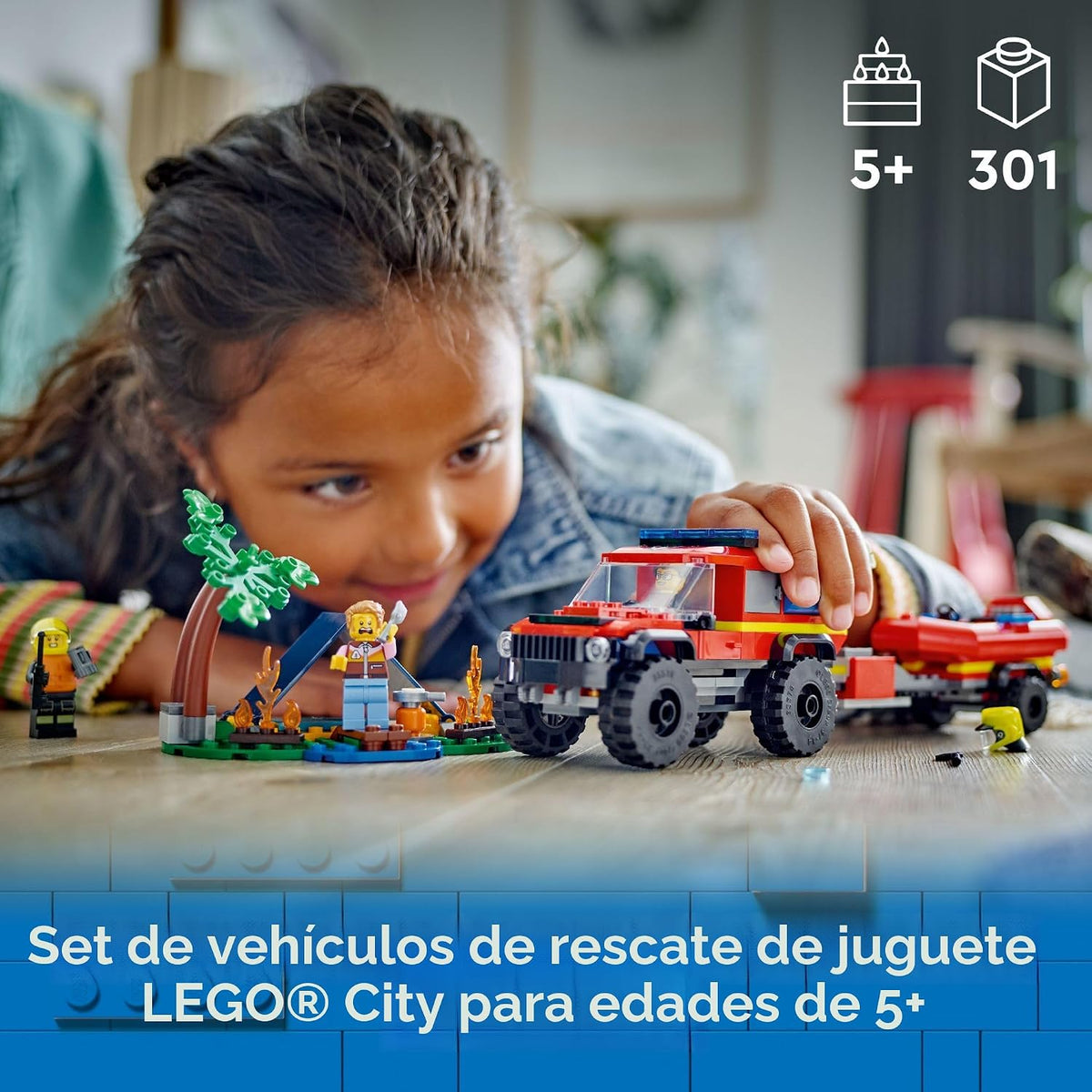 LEGO City Camión de Bomberos 4x4 con Bote de Rescate Juguete para N...