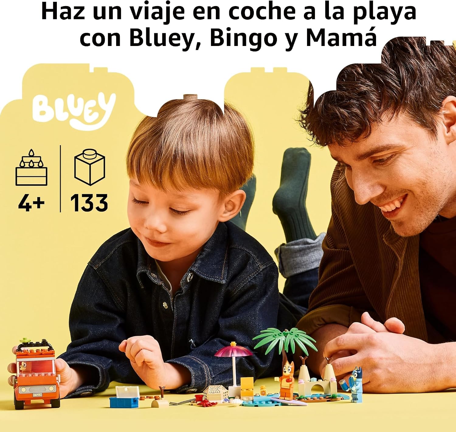 LEGO Bluey: Viaje en Auto Familiar y Playa de Bluey - Juguete de Co...