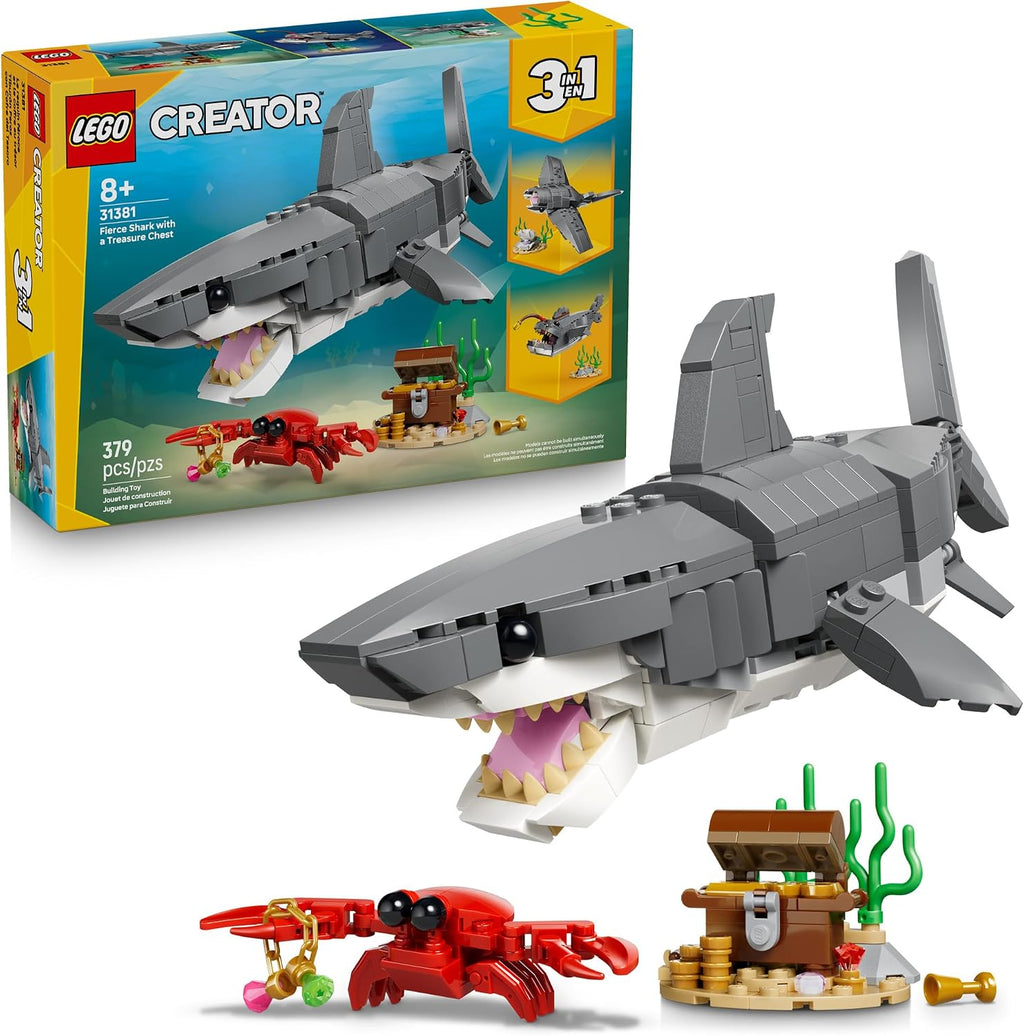 LEGO Creator - Juguete de construcción de tiburón feroz con cofre d...