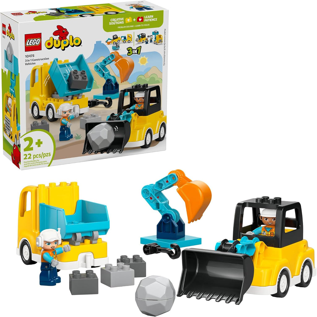 LEGO DUPLO Town - Vehículos de construcción 3 en 1 para niños peque...